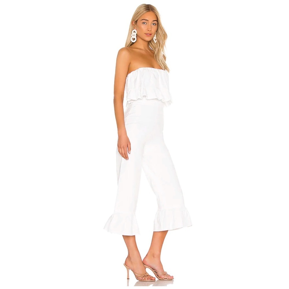 REVOLVE Lovers + Friends White Cotton Ruffle White Jumpsuit